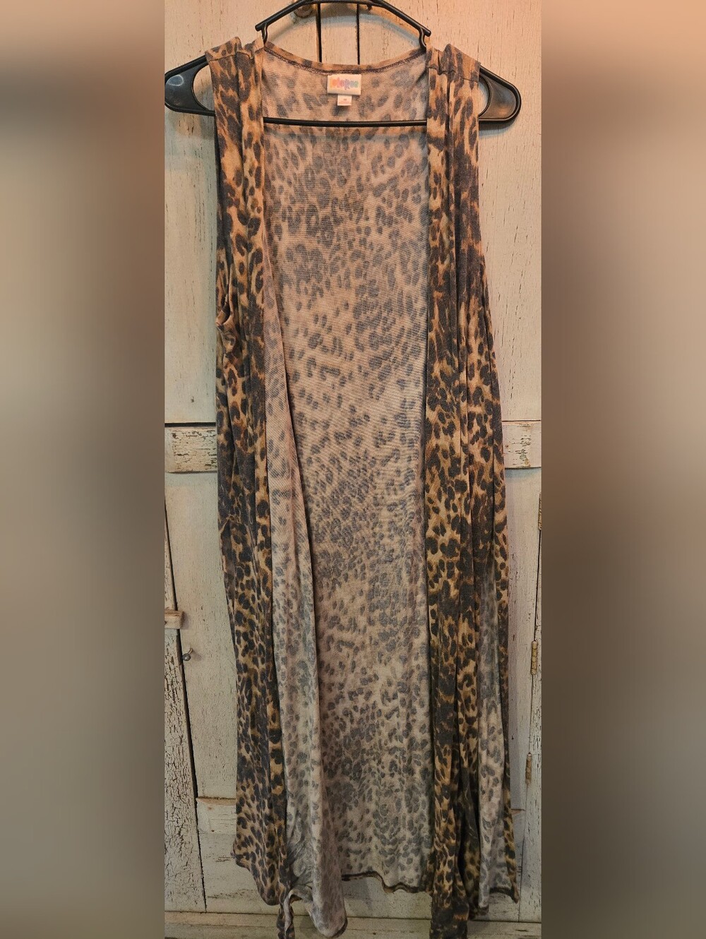 LuLaRoe Joy Leopard Print Longline Duster Vest Size Medium Boho Animal Print